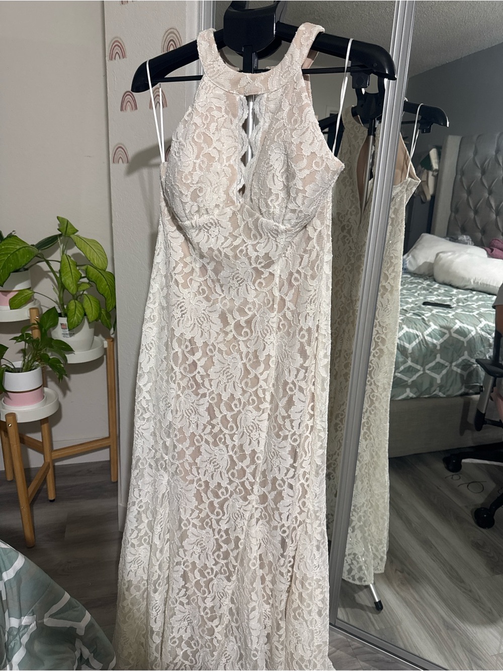 Night Way Collections Ivory Lace Halter Wedding Gown